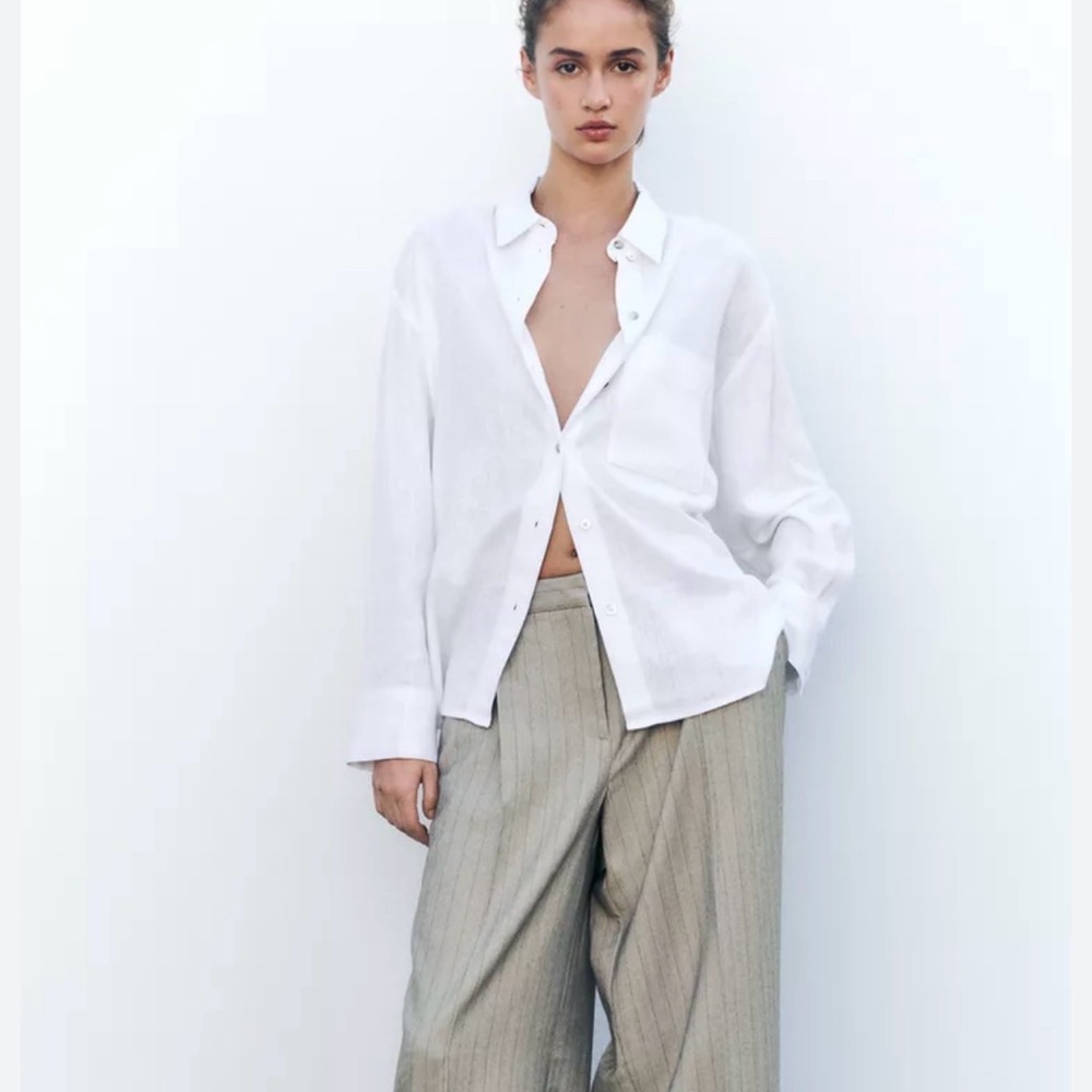 Zara oversized linen blend button-down shirt